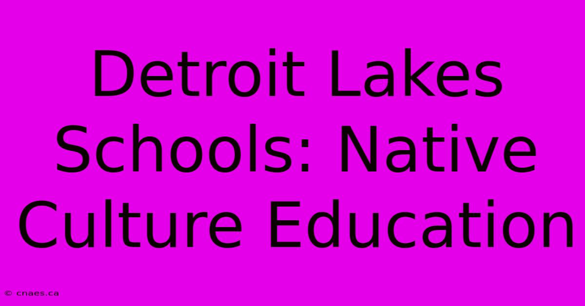 Detroit Lakes Schools: Native Culture Education