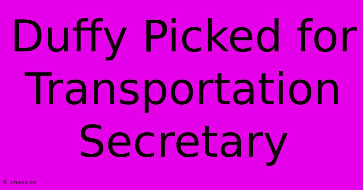 Duffy Picked For Transportation Secretary