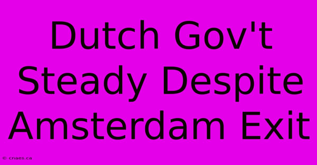 Dutch Gov't Steady Despite Amsterdam Exit