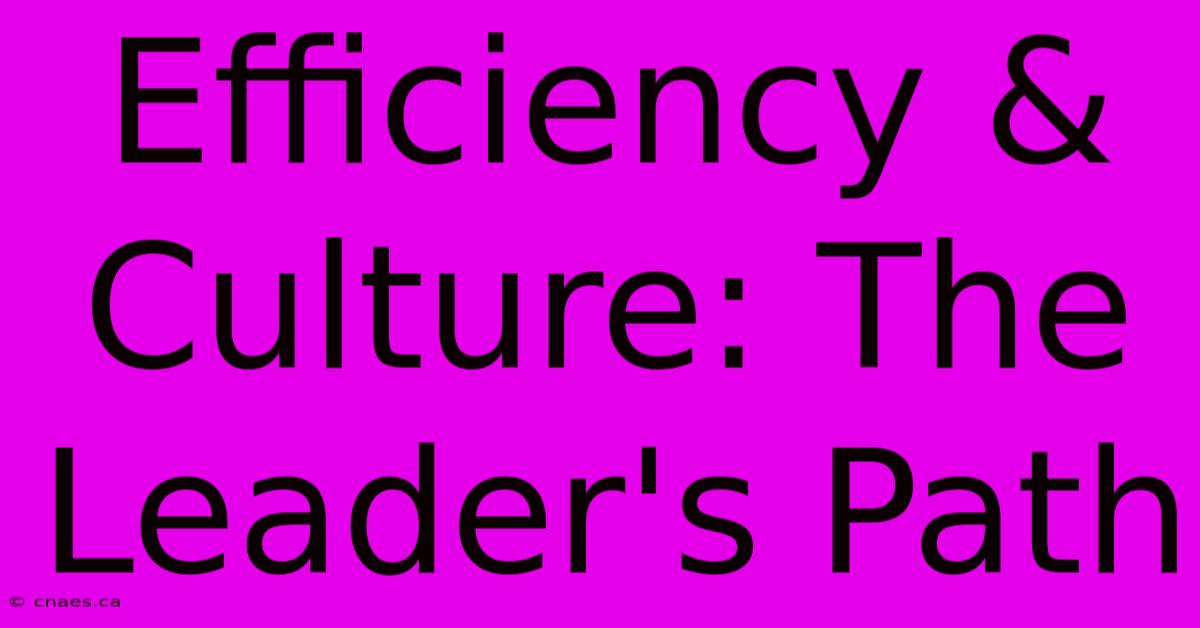 Efficiency & Culture: The Leader's Path