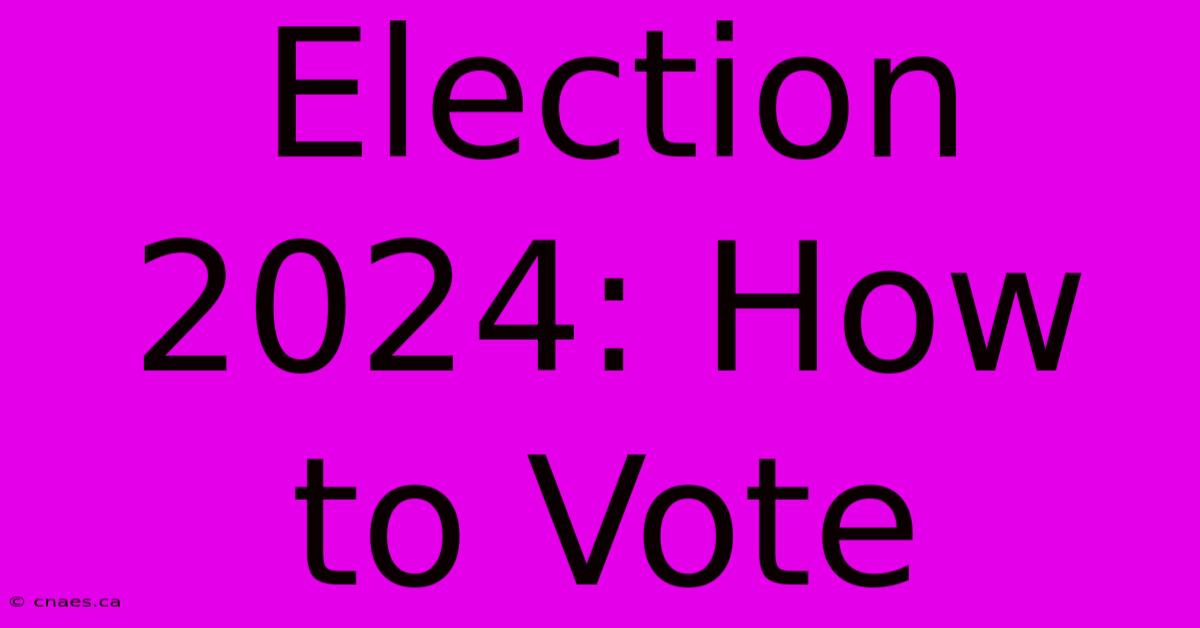 Election 2024: How To Vote