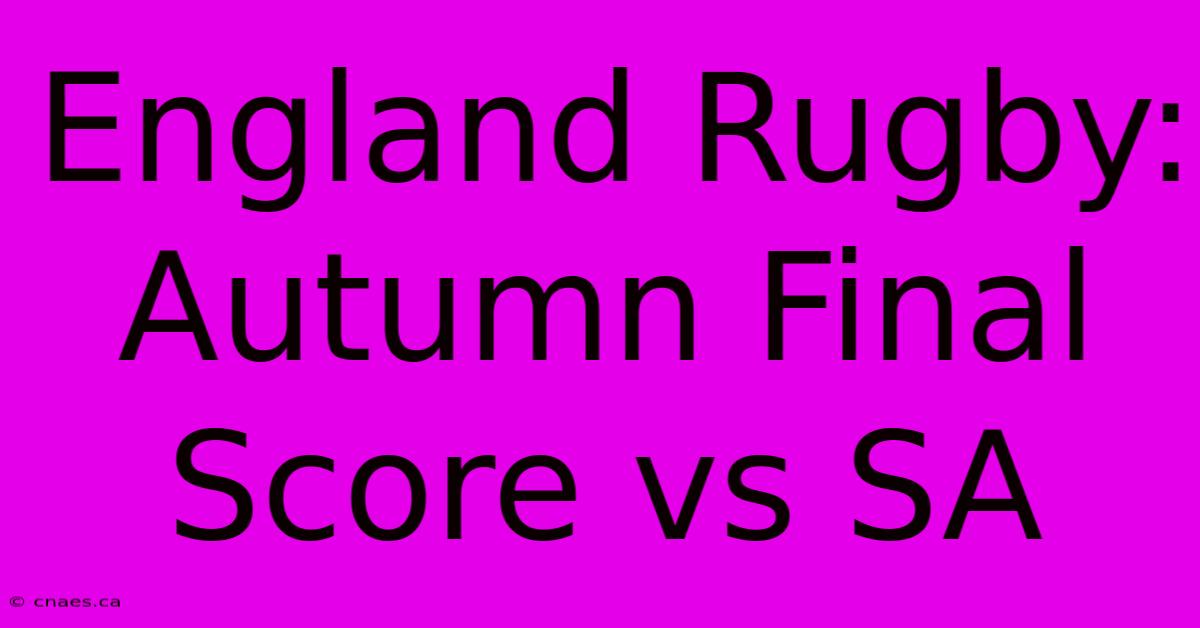 England Rugby: Autumn Final Score Vs SA