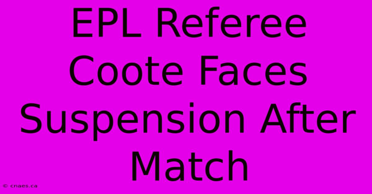 EPL Referee Coote Faces Suspension After Match