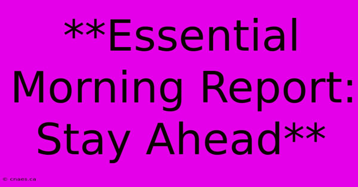 **Essential Morning Report: Stay Ahead**