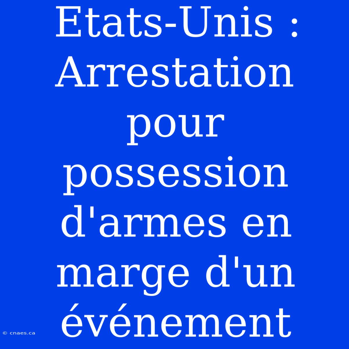 Etats-Unis : Arrestation Pour Possession D'armes En Marge D'un Événement