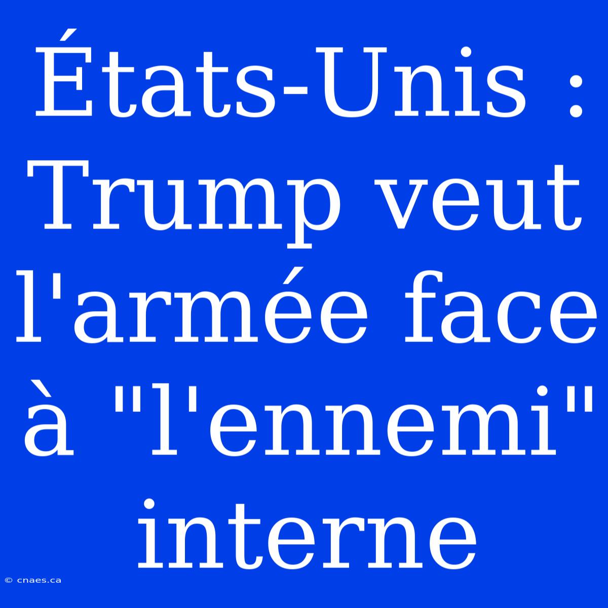 États-Unis : Trump Veut L'armée Face À 