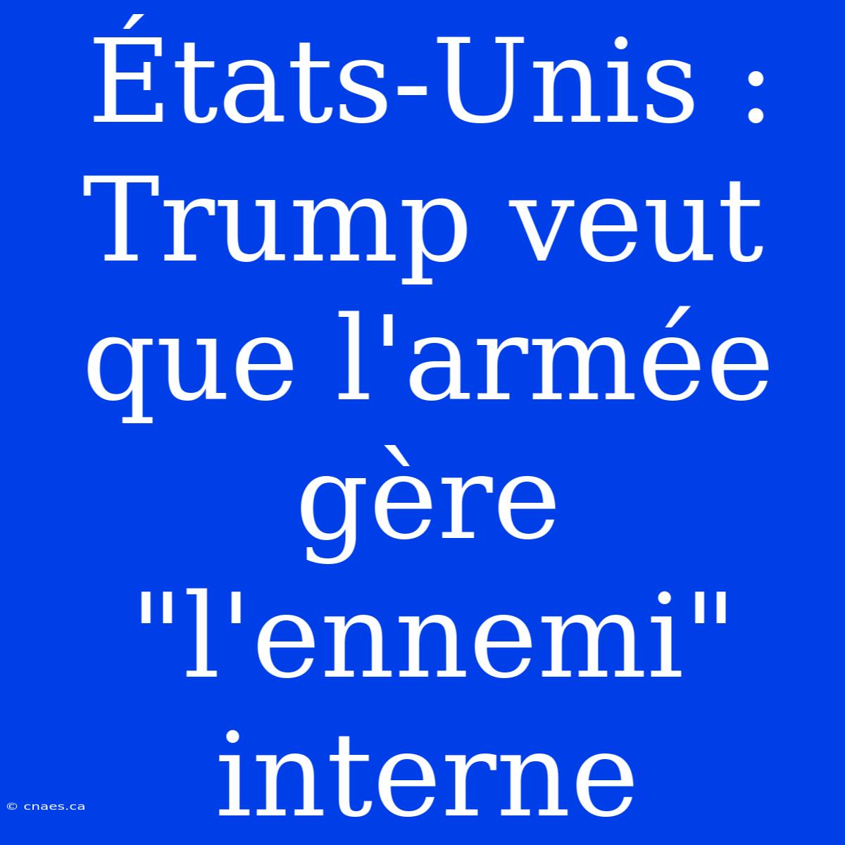 États-Unis : Trump Veut Que L'armée Gère 