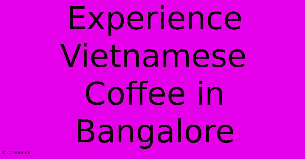 Experience Vietnamese Coffee In Bangalore