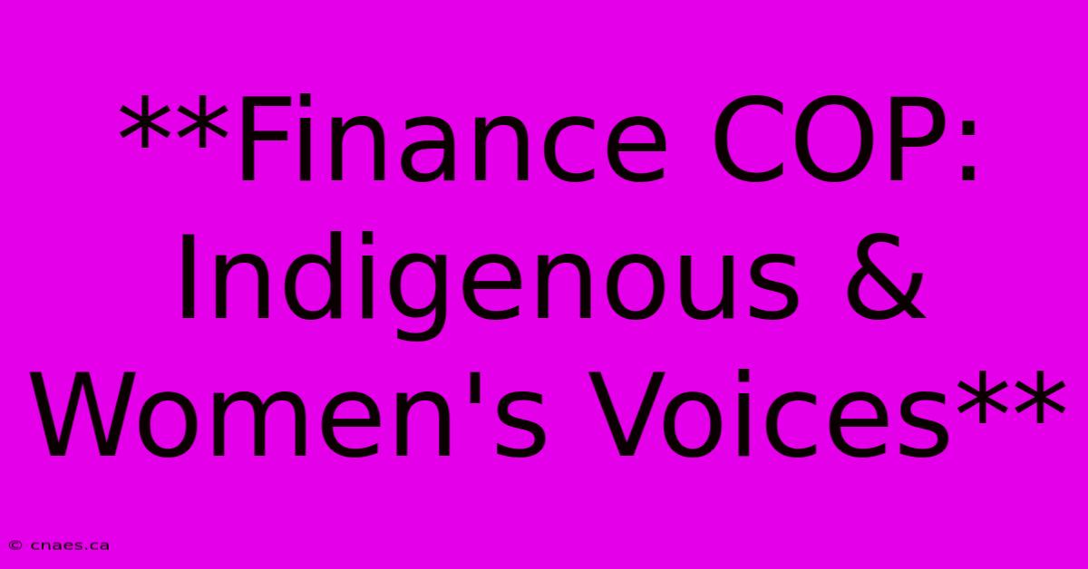 **Finance COP: Indigenous & Women's Voices**