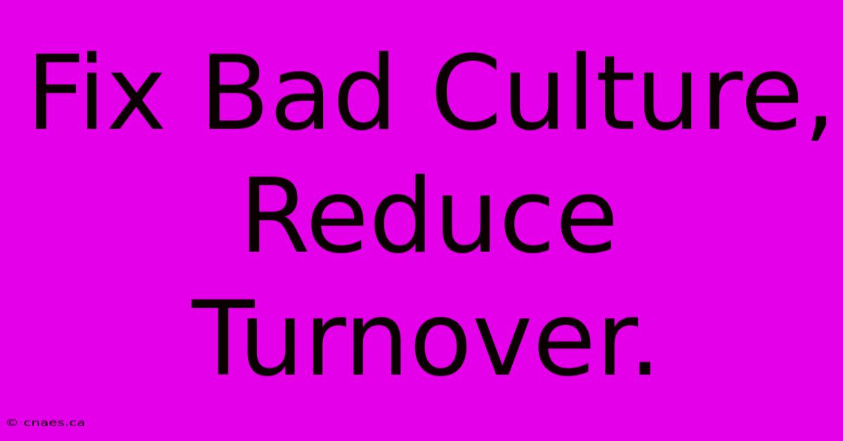 Fix Bad Culture, Reduce Turnover.