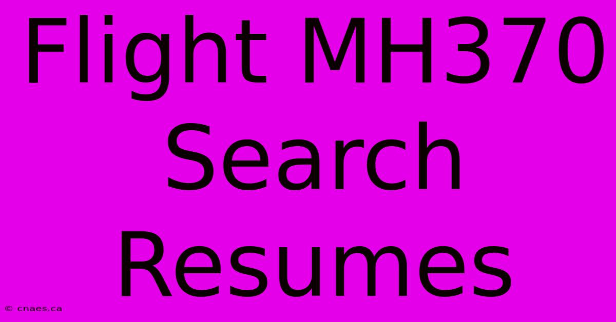 Flight MH370 Search Resumes