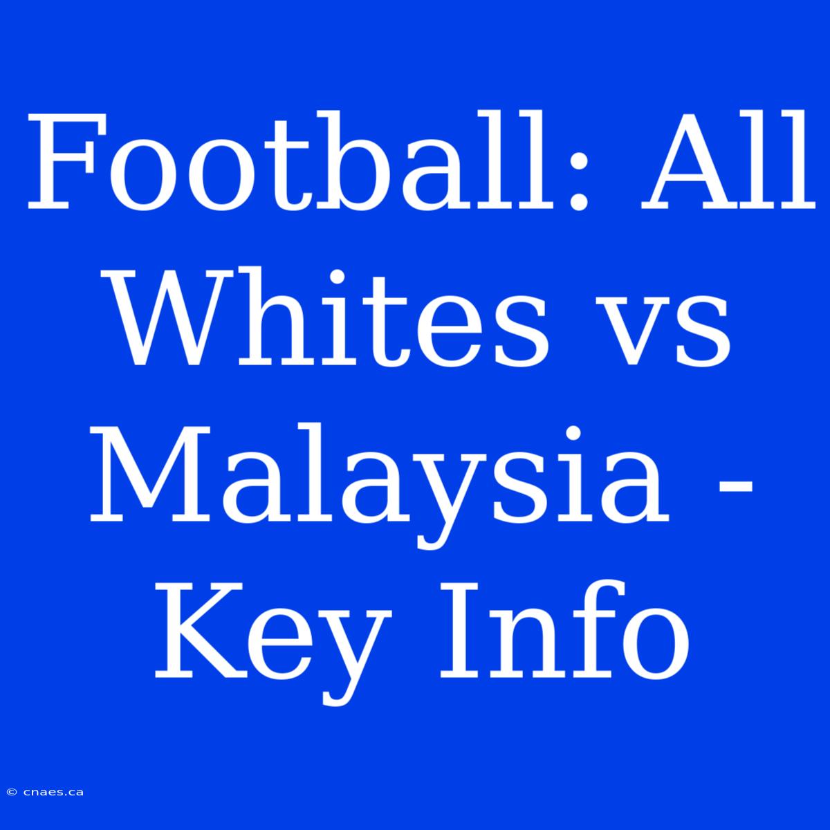 Football: All Whites Vs Malaysia - Key Info