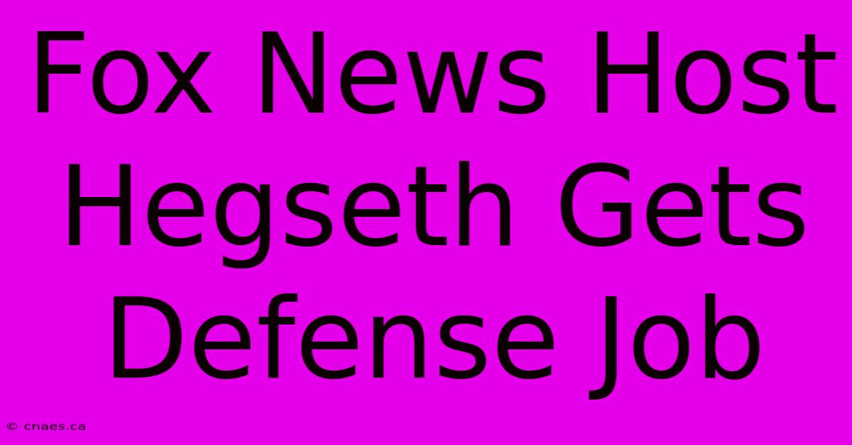 Fox News Host Hegseth Gets Defense Job