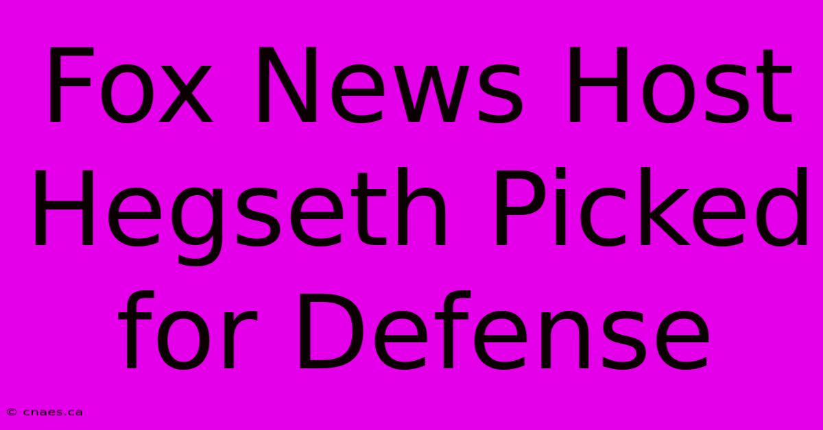 Fox News Host Hegseth Picked For Defense