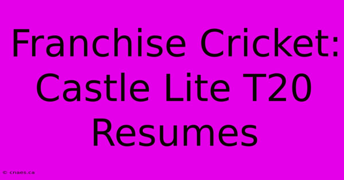 Franchise Cricket: Castle Lite T20 Resumes 