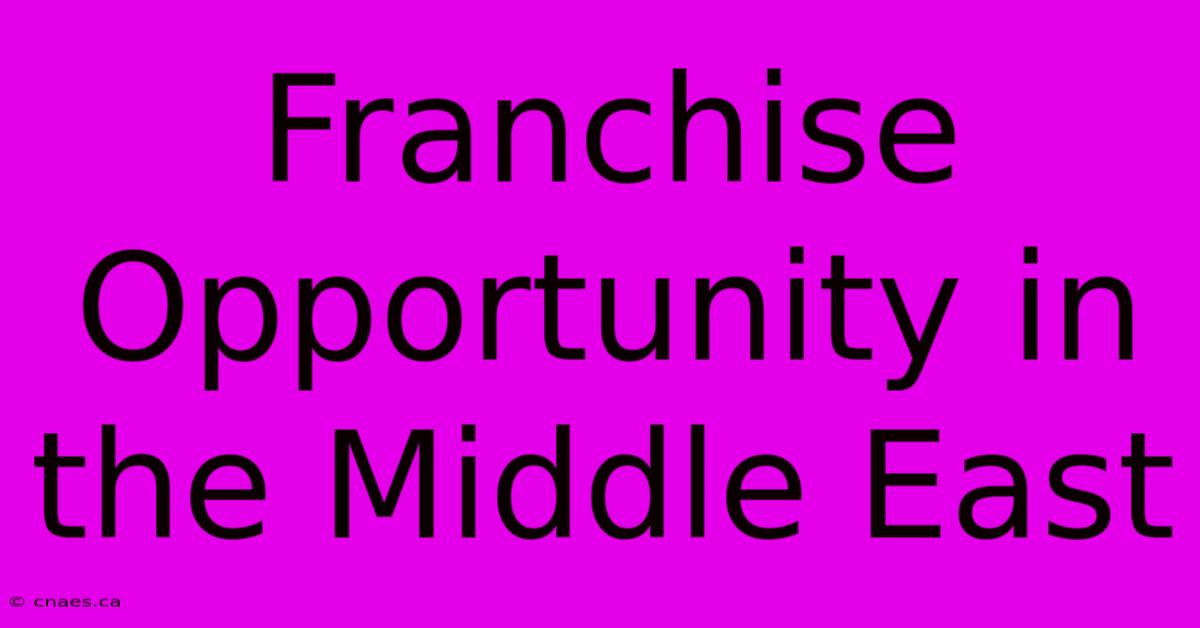 Franchise Opportunity In The Middle East