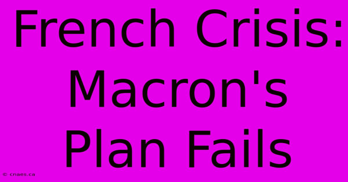 French Crisis: Macron's Plan Fails