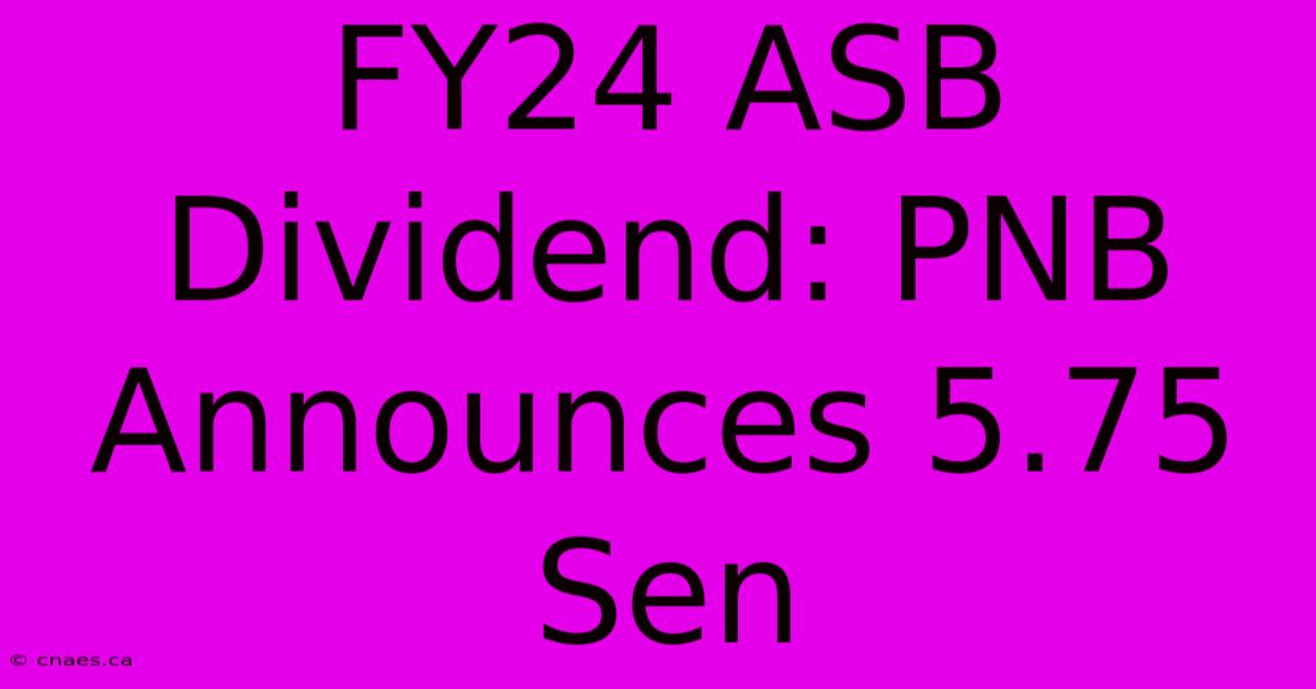 FY24 ASB Dividend: PNB Announces 5.75 Sen