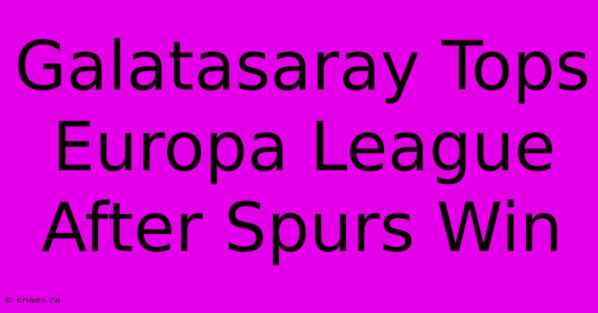 Galatasaray Tops Europa League After Spurs Win