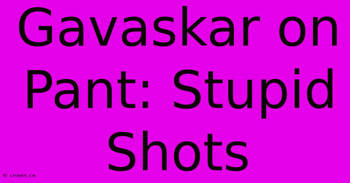 Gavaskar On Pant: Stupid Shots