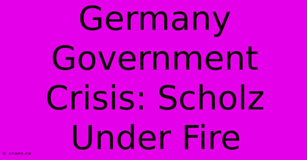 Germany Government Crisis: Scholz Under Fire