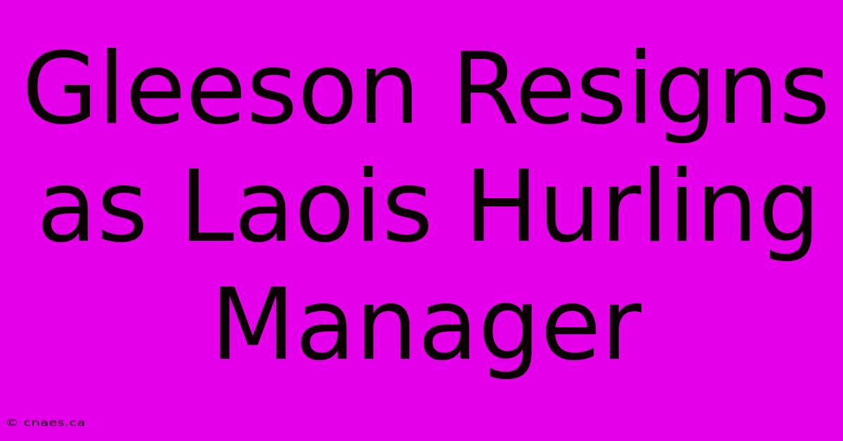 Gleeson Resigns As Laois Hurling Manager