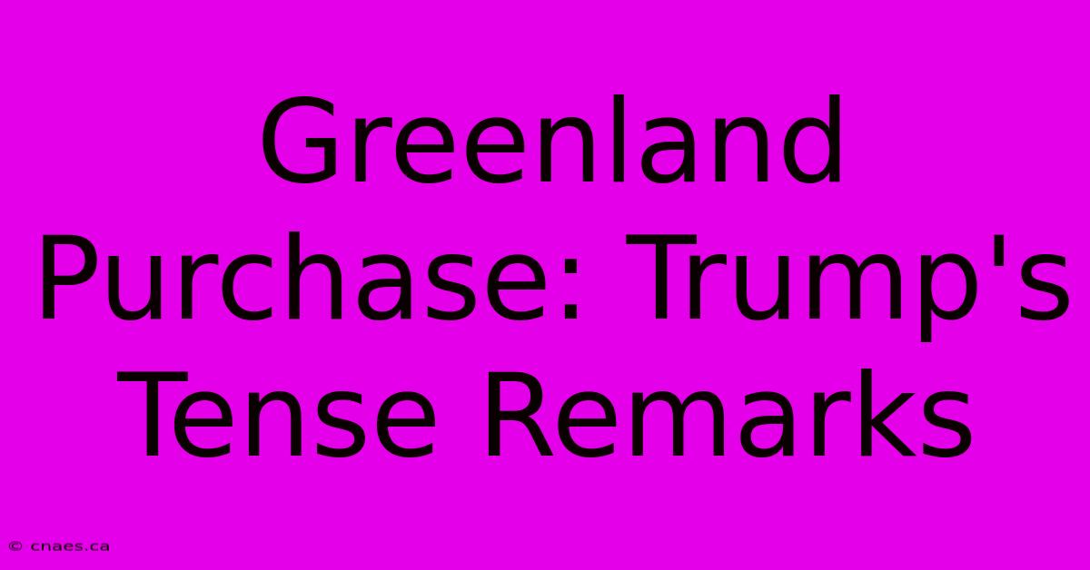 Greenland Purchase: Trump's Tense Remarks