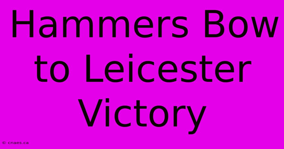 Hammers Bow To Leicester Victory