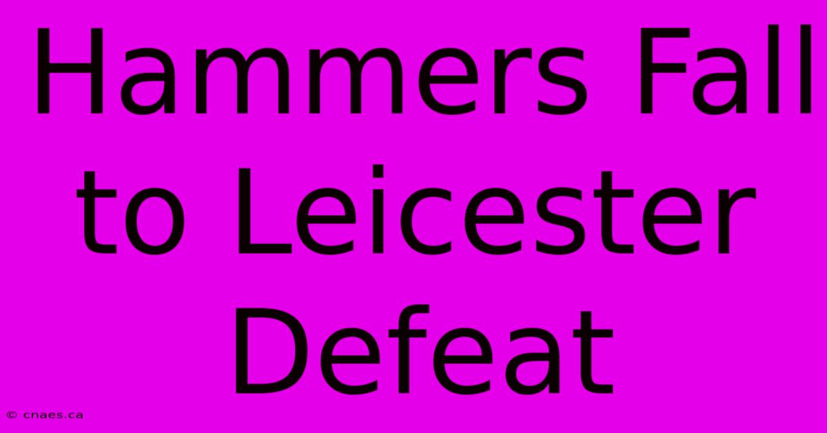 Hammers Fall To Leicester Defeat