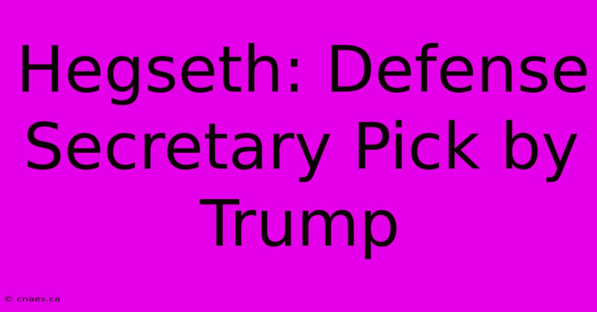 Hegseth: Defense Secretary Pick By Trump