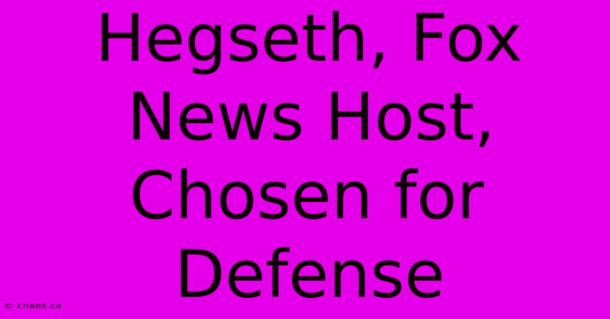 Hegseth, Fox News Host, Chosen For Defense