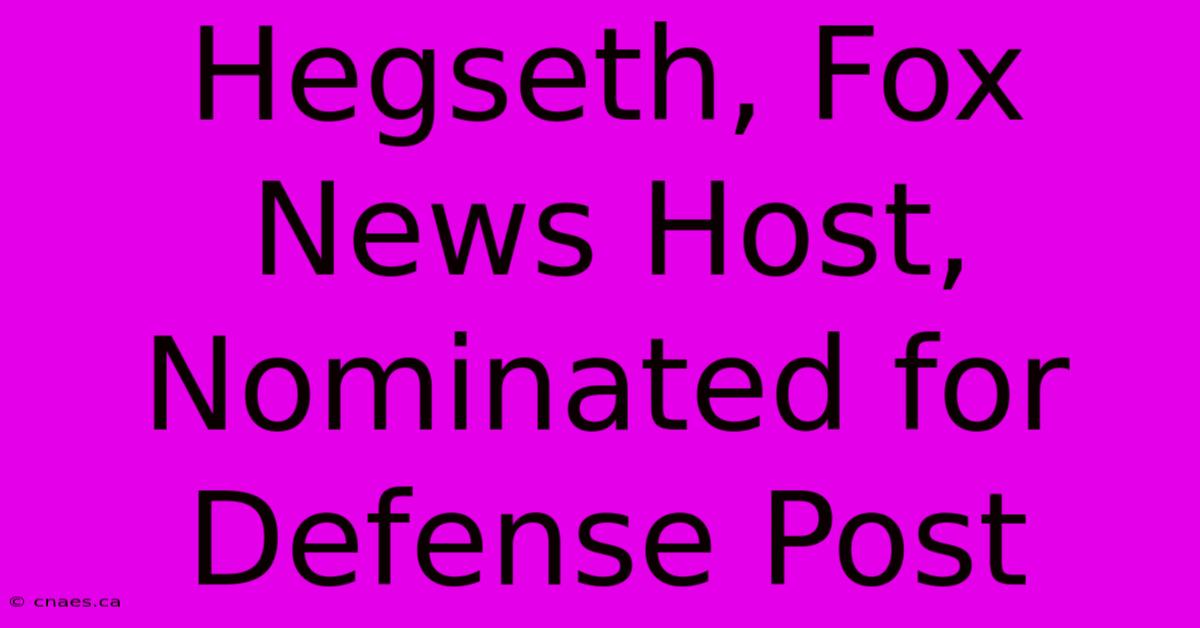 Hegseth, Fox News Host, Nominated For Defense Post