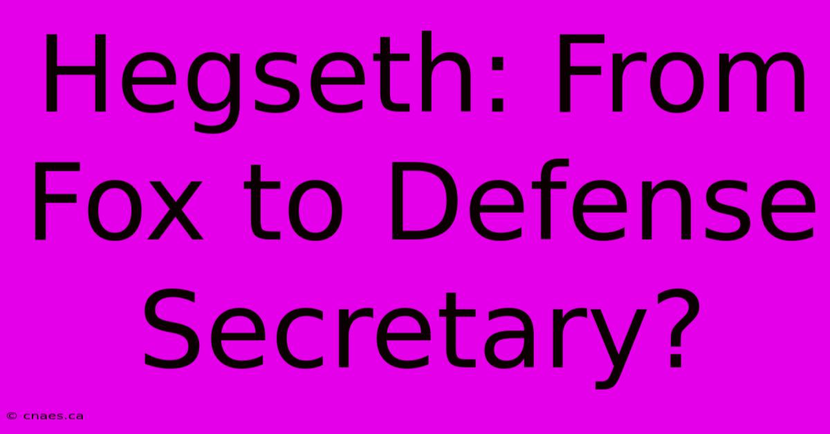 Hegseth: From Fox To Defense Secretary?