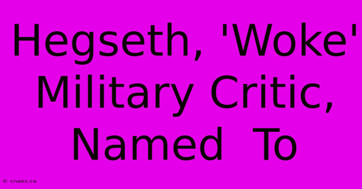 Hegseth, 'Woke' Military Critic,  Named  To 