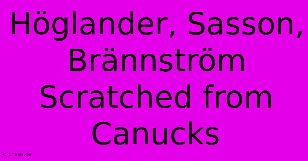 Höglander, Sasson, Brännström Scratched From Canucks