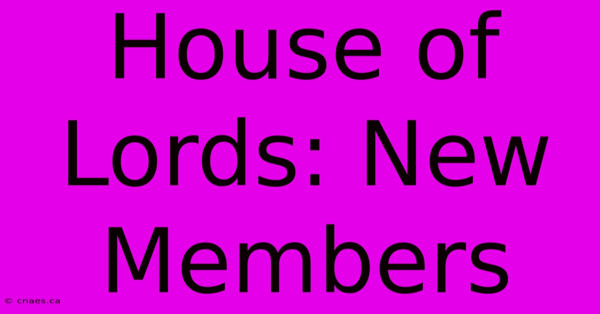 House Of Lords: New Members