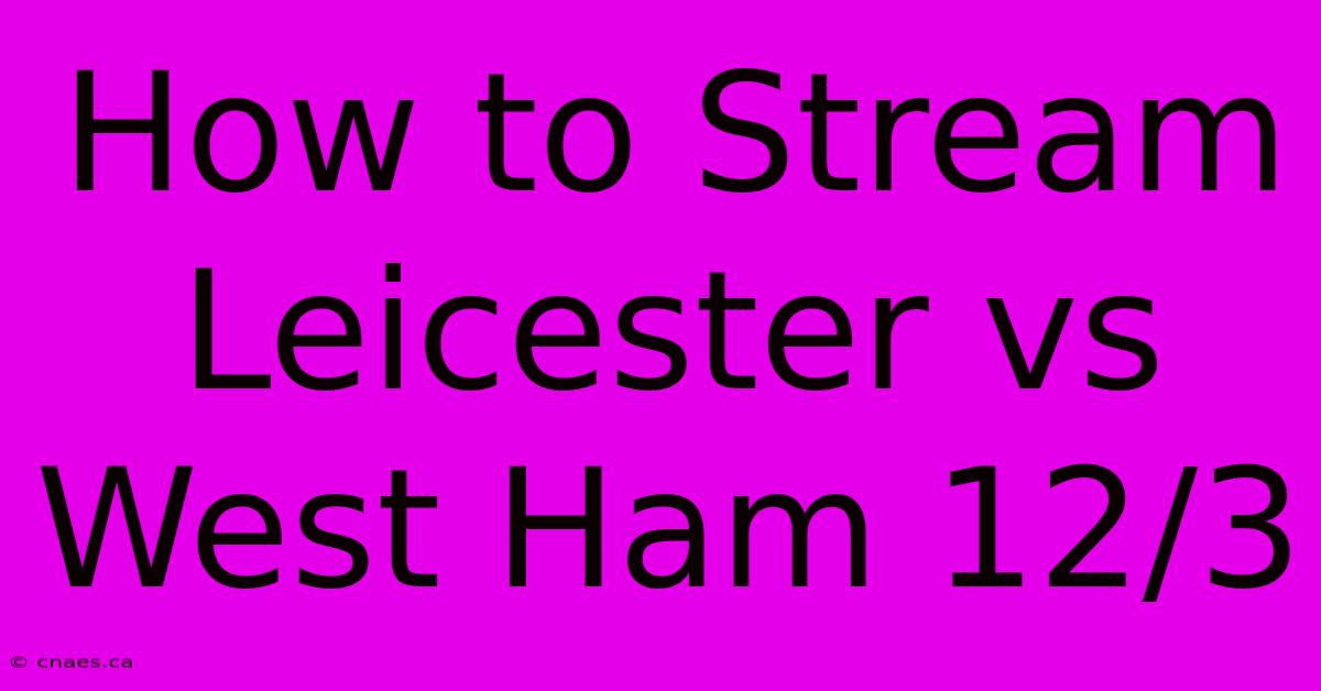 How To Stream Leicester Vs West Ham 12/3