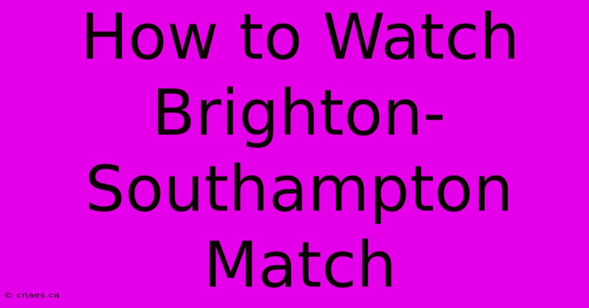 How To Watch Brighton-Southampton Match