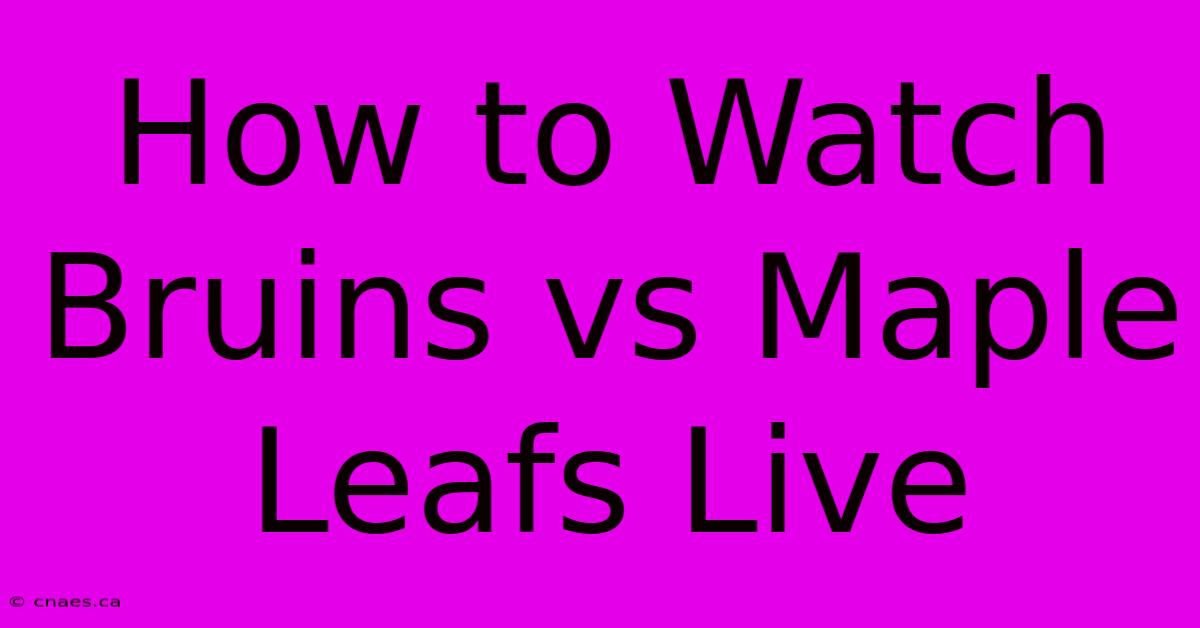 How To Watch Bruins Vs Maple Leafs Live