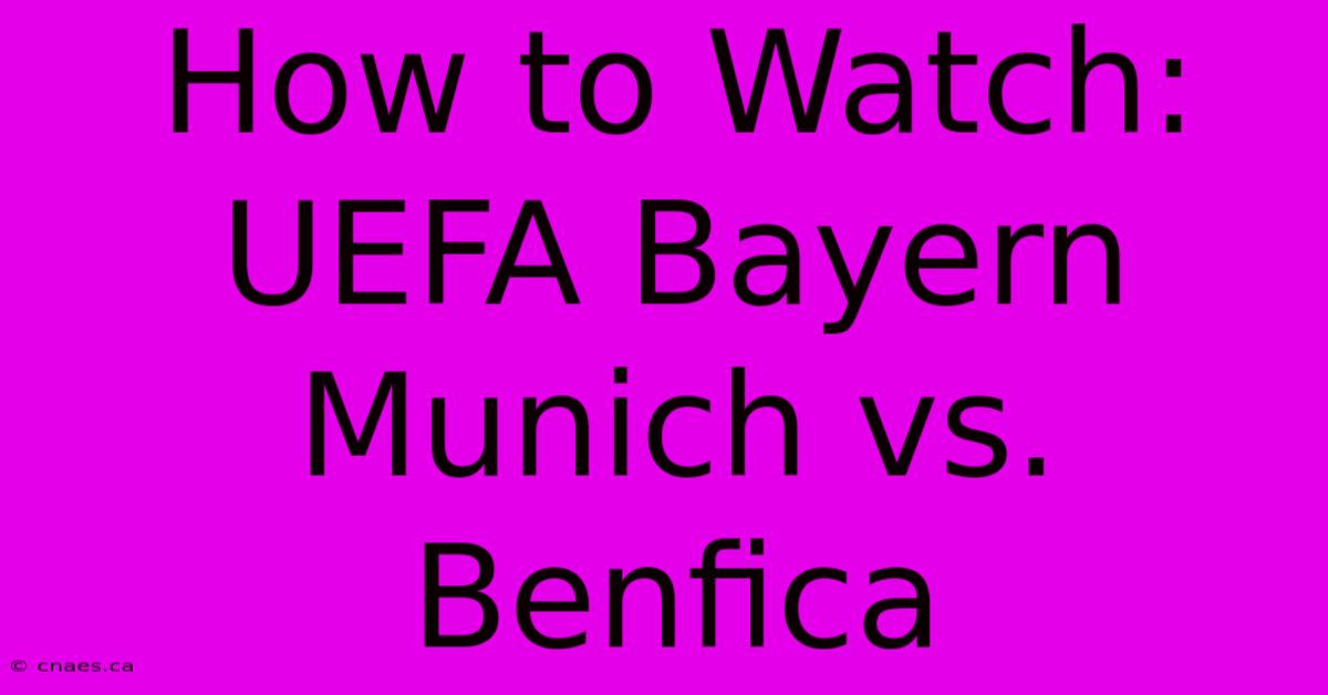 How To Watch: UEFA Bayern Munich Vs. Benfica