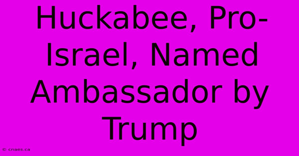 Huckabee, Pro-Israel, Named Ambassador By Trump