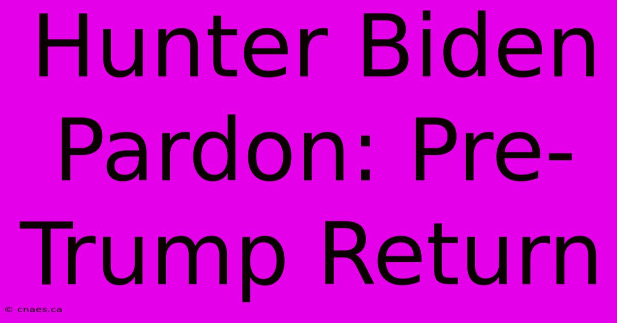 Hunter Biden Pardon: Pre-Trump Return