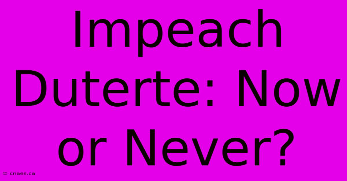 Impeach Duterte: Now Or Never?