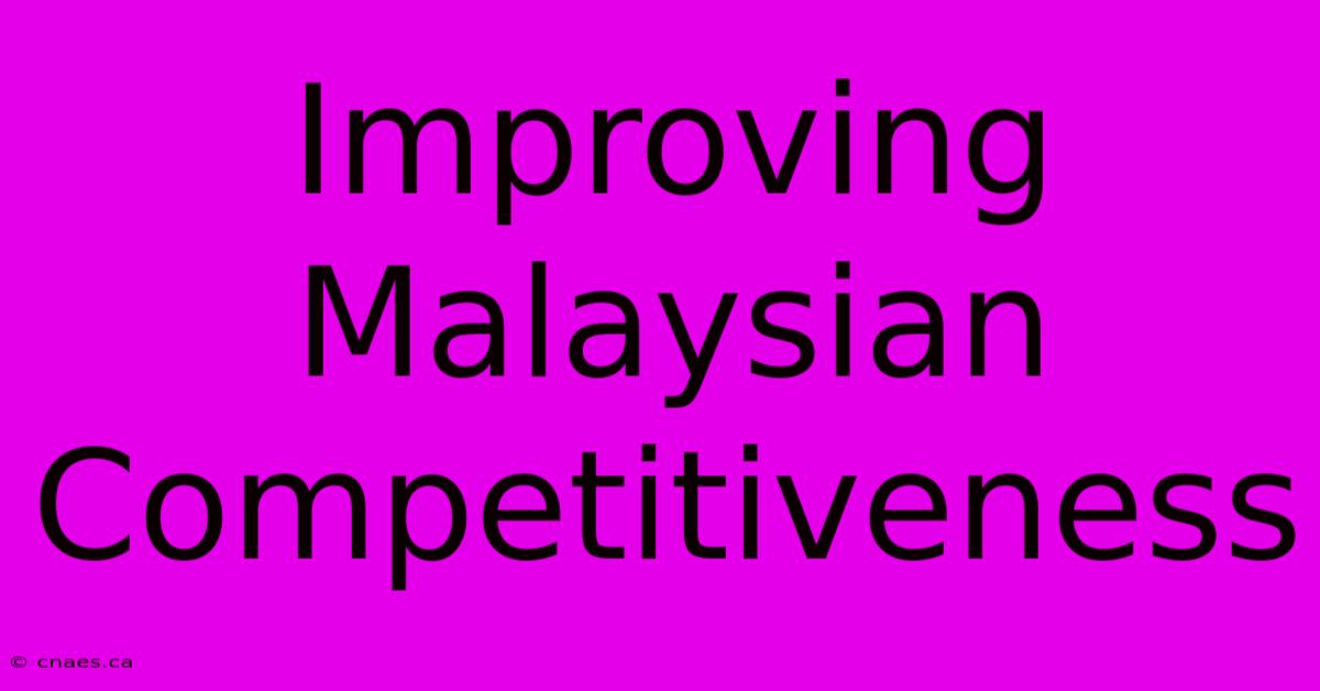 Improving Malaysian Competitiveness