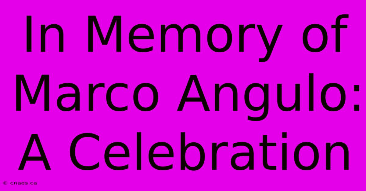 In Memory Of Marco Angulo: A Celebration