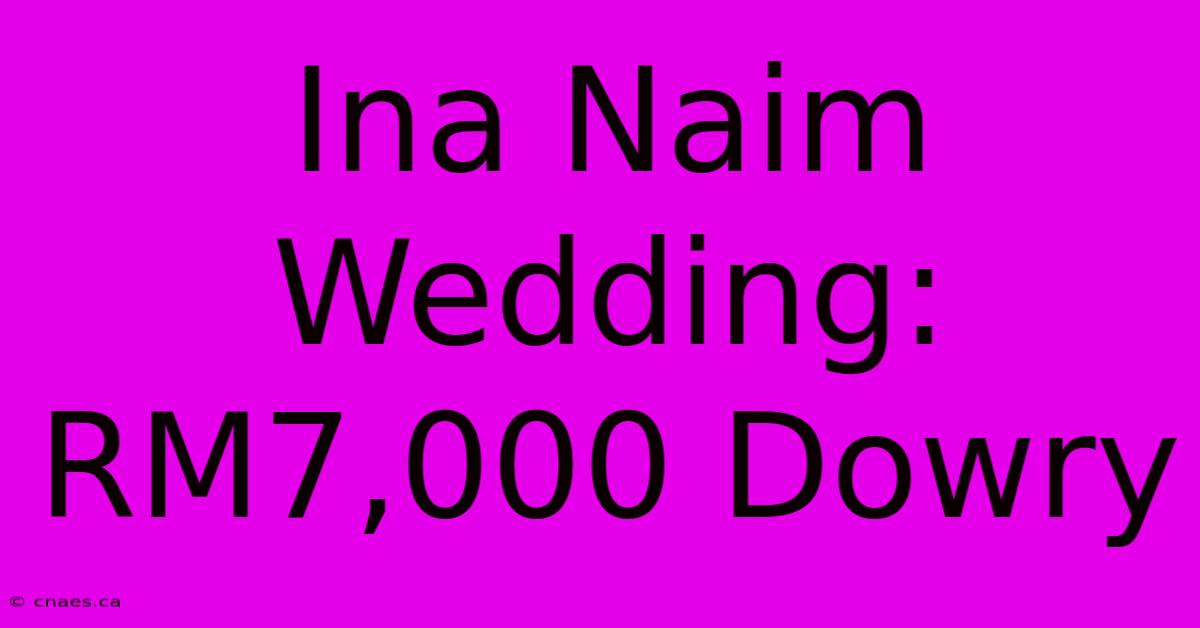 Ina Naim Wedding: RM7,000 Dowry