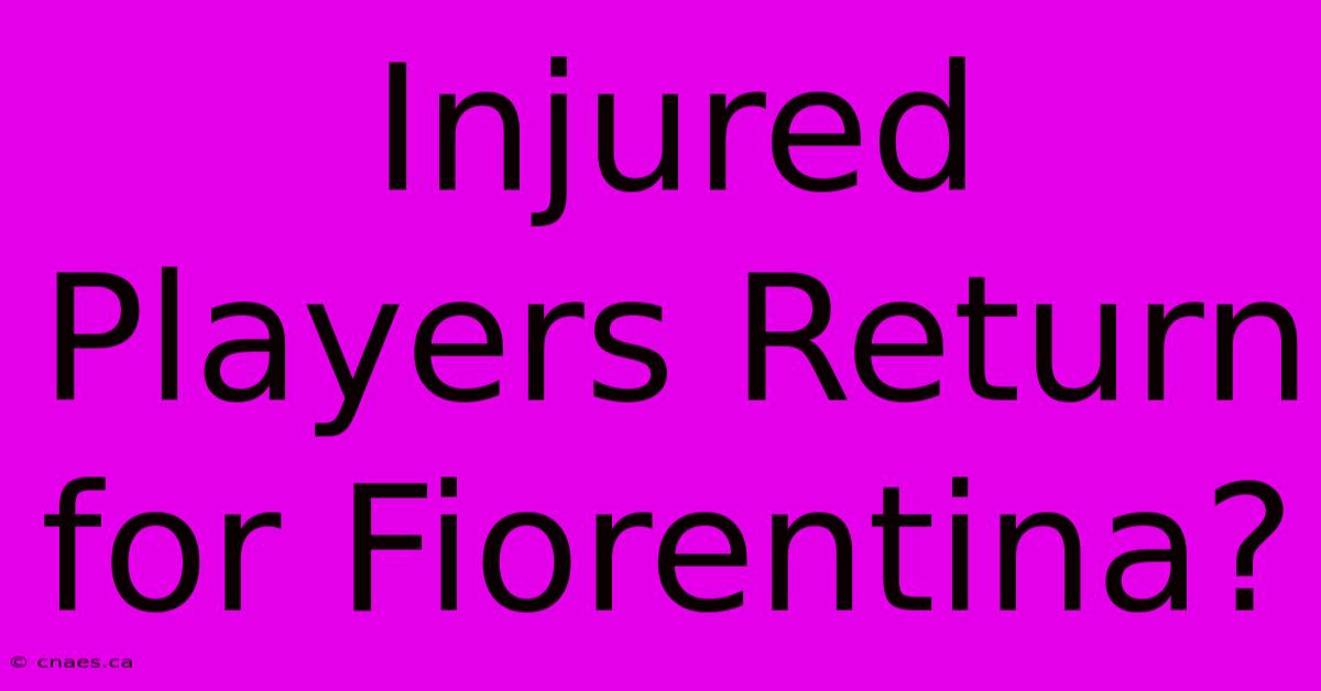 Injured Players Return For Fiorentina?