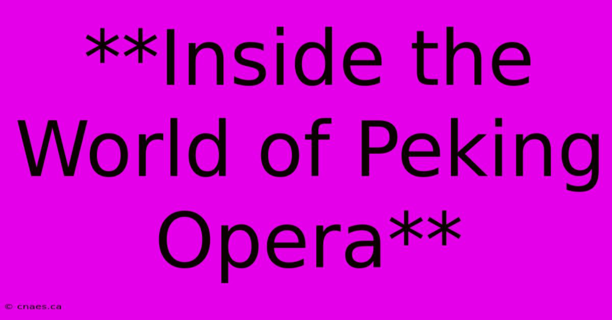 **Inside The World Of Peking Opera** 