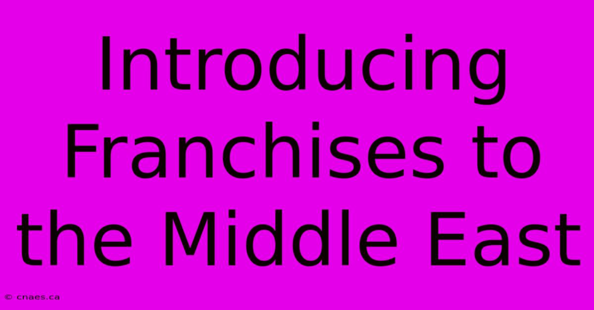 Introducing Franchises To The Middle East