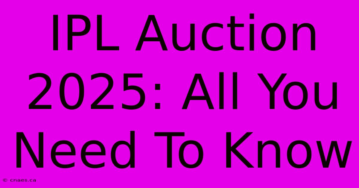 IPL Auction 2025: All You Need To Know